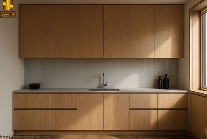 Không gian bếp hiện đại từ ván nhựa giả gỗ PVC Plasker