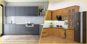 tủ bếp nhựa tủ bếp gỗ có khác gì nhau