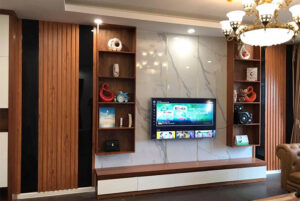 ốp vách tivi bằng tấm nhựa pvc