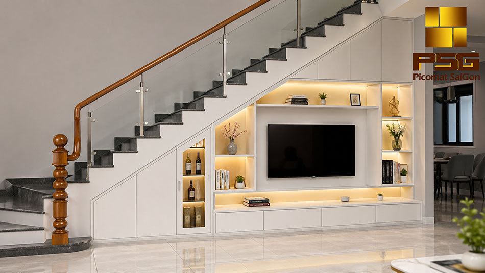 Tấm nhựa PVC khi làm tủ gầm cầu thang