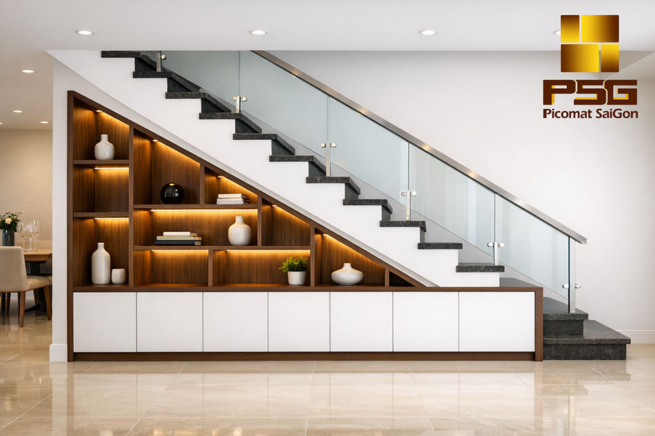 tấm nhựa PVC khi làm tủ gầm cầu thang