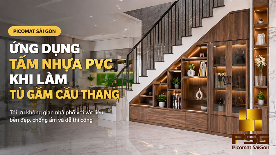 tấm nhựa PVC khi làm tủ gầm cầu thang