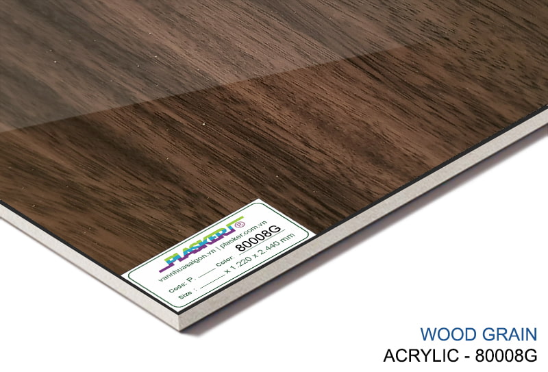 Tấm nhựa PVC phủ Acrylic mã 80008G nhóm Wood grain vân gỗ nâu, khổ 1220 x 2440 mm thương hiệu Plasker