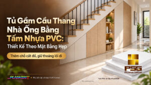 tủ gầm cầu thang nhà ống bằng tấm nhựa PVC